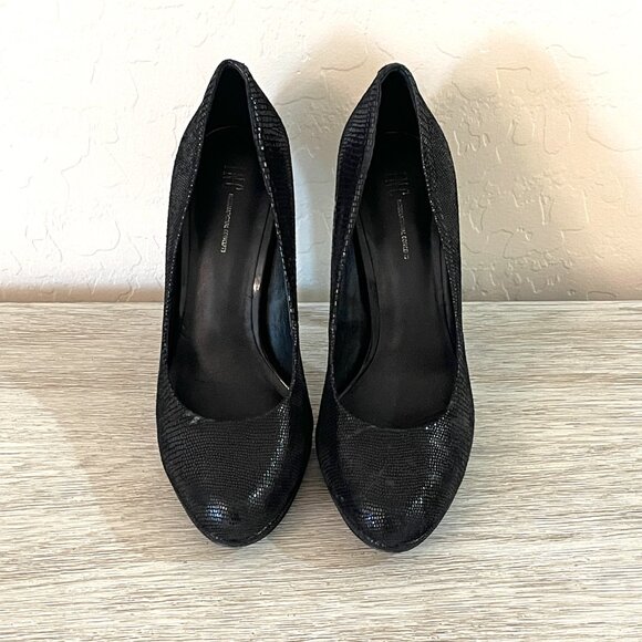 INC International Concepts Louie Black Leather Platform Heels Pumps 6 Worn Once - Picture 3 of 11